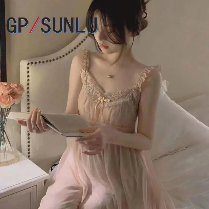 日本小众GP吊带睡裙女夏季性感带胸垫网红睡衣裳裳仙气高级感蕾丝