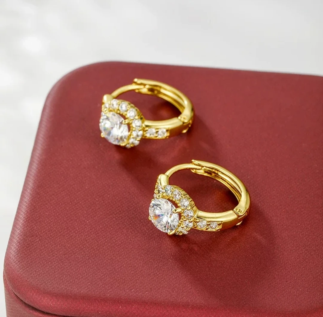 铜合金耳饰 【晶莹白皓石耳扣】1.5厘米镶嵌款