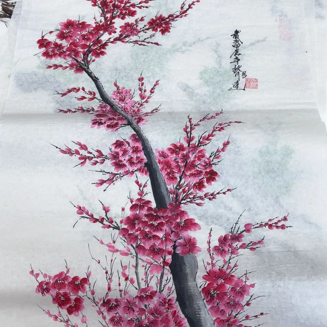 国画周芳莲三尺花鸟朱
