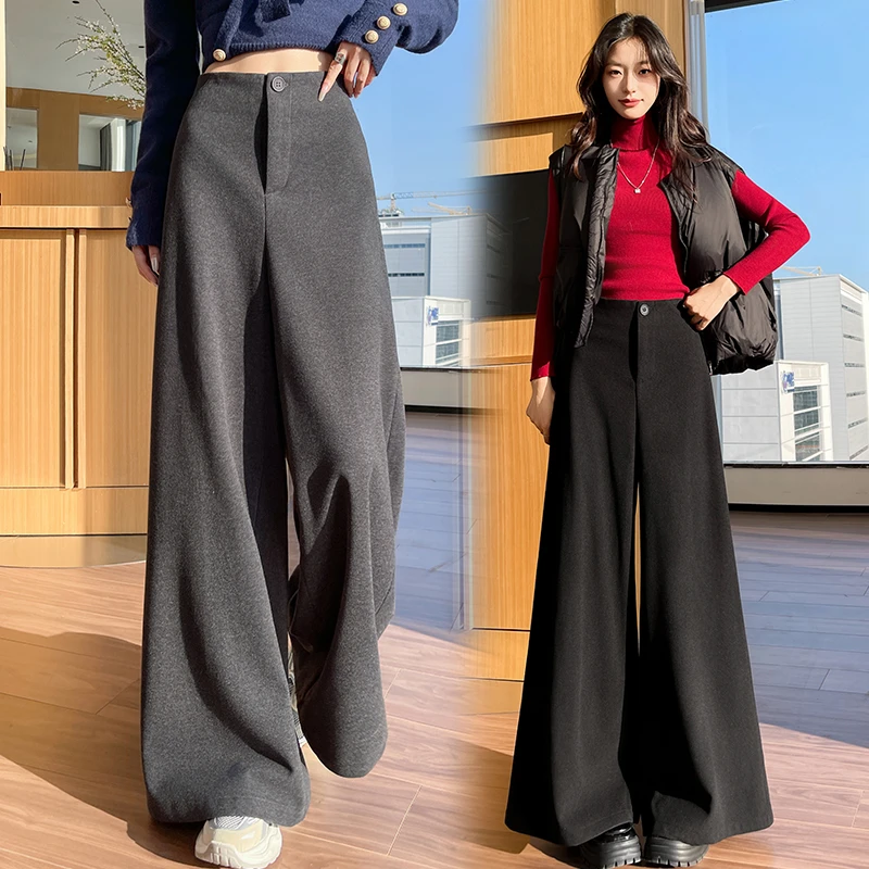 毛呢西装裤女冬2025新款高腰显瘦宽松休闲百搭垂坠感直筒阔腿裤