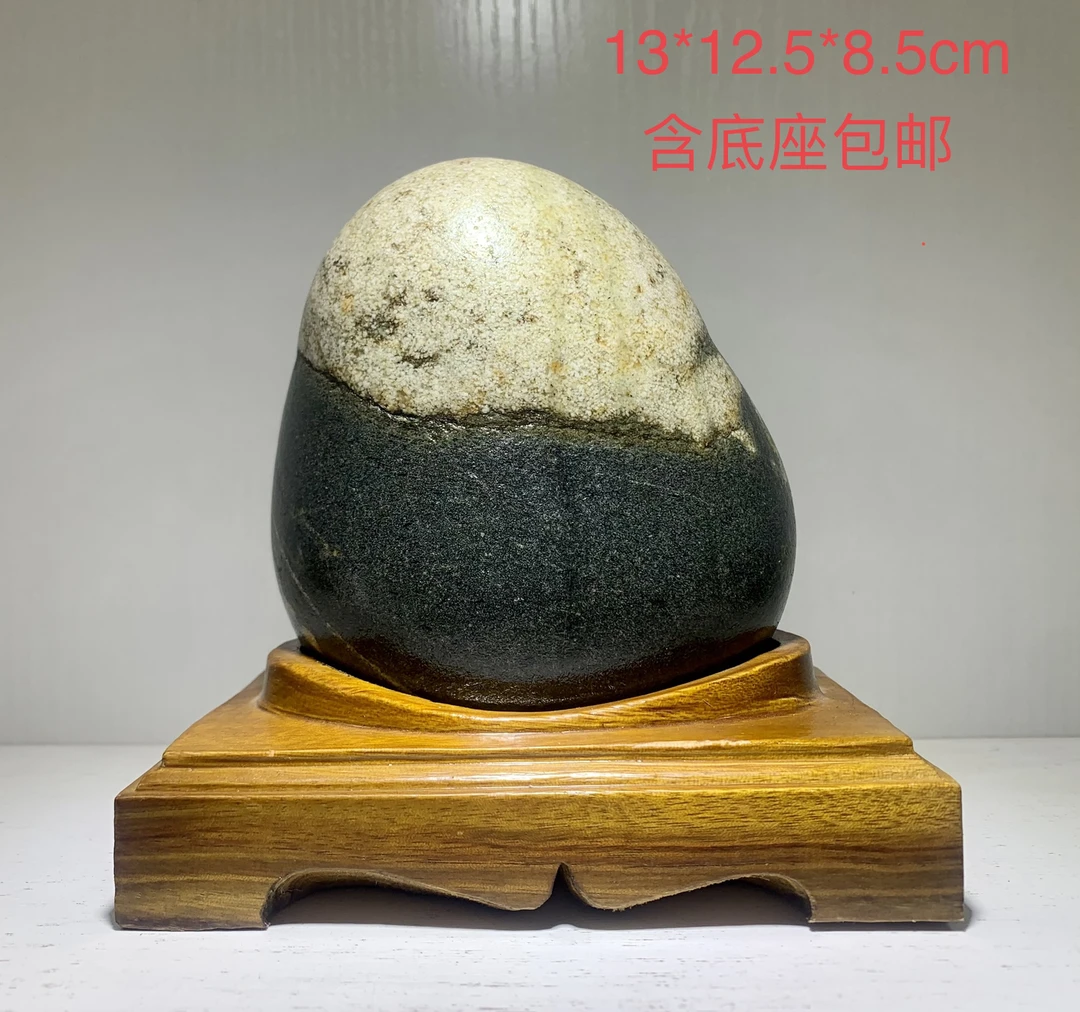 天然奇石长江石鹅卵石家居摆件含底座包邮全湿拍图