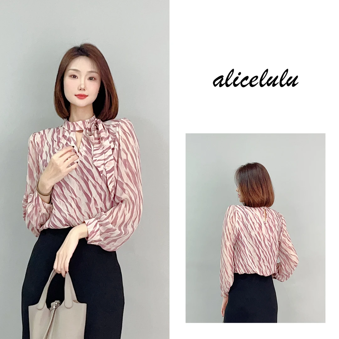 6 ALICE “春风不语”衬衫 艺术印花 优雅绑带 S2141863E