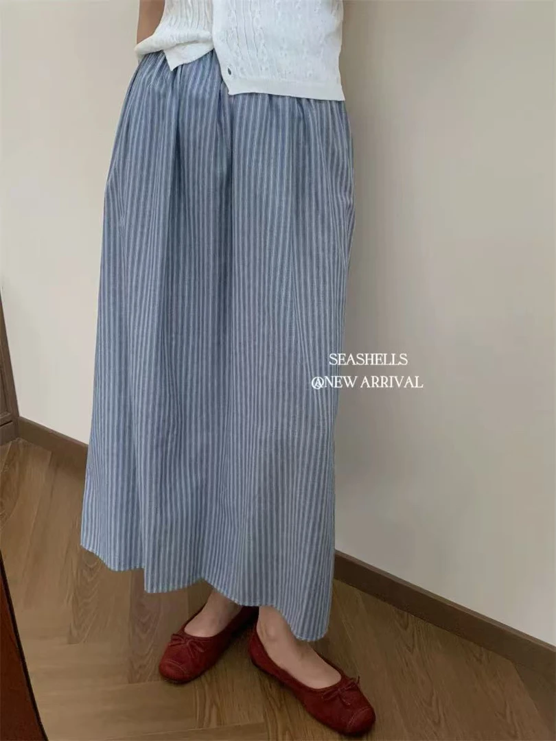 seashells@2807 韩系复古条纹半身裙（裙长85） 7-9