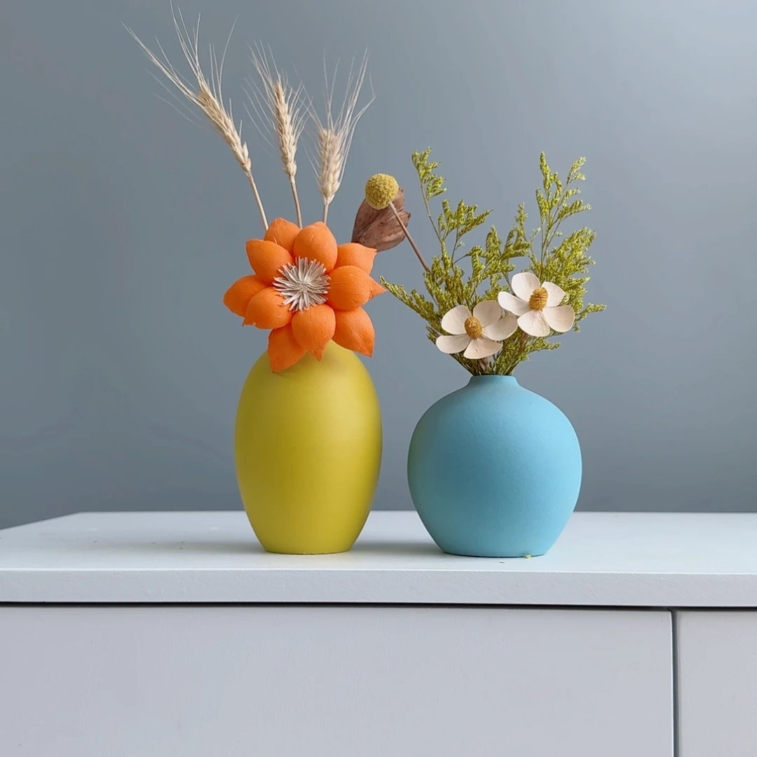 摆件陶瓷小花瓶摆件含花总高约20-30cm
