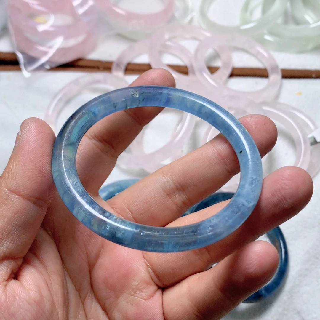 查罗石手镯（开口镯）合金快***?海蓝59圈口