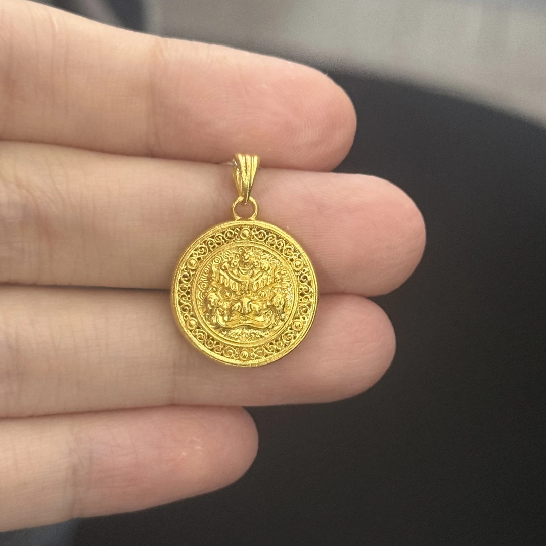 黄财神罗盘吊坠足金999