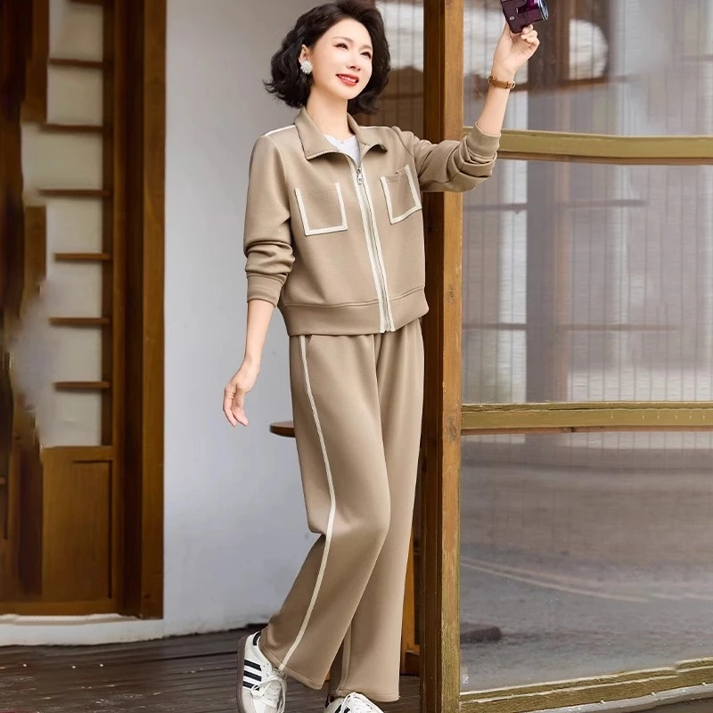 罗蒙中年妈妈春装外套小香风新款中老年人运动服套装女春秋两件套