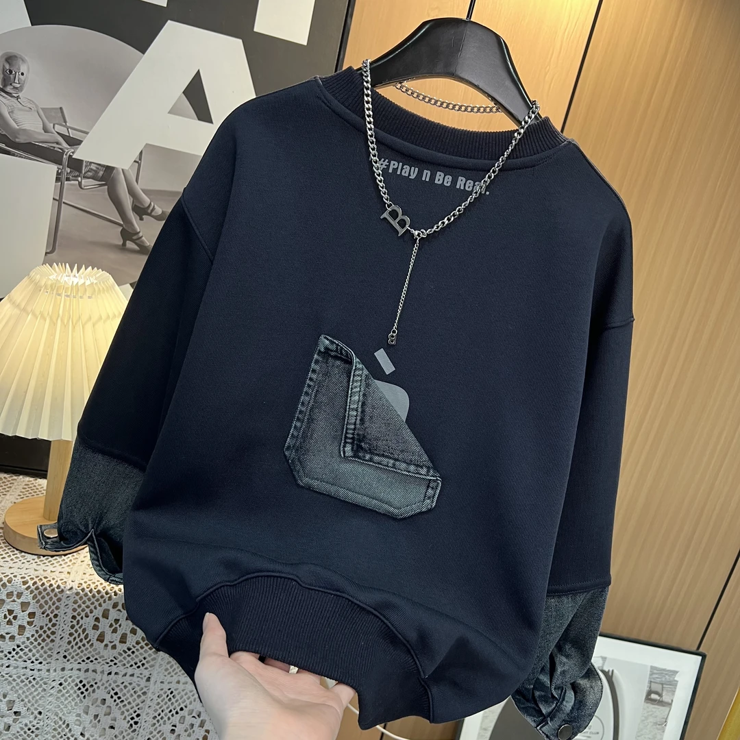 潮童bi备~男童2025秋季新款时髦设计感帅气潮酷中大童卫衣10582