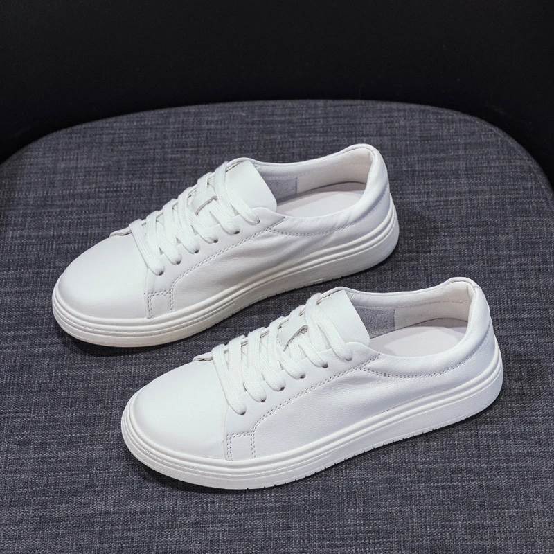 头层牛皮浅口小白鞋女2025新款洋气平底板鞋休闲百搭基础白色单鞋