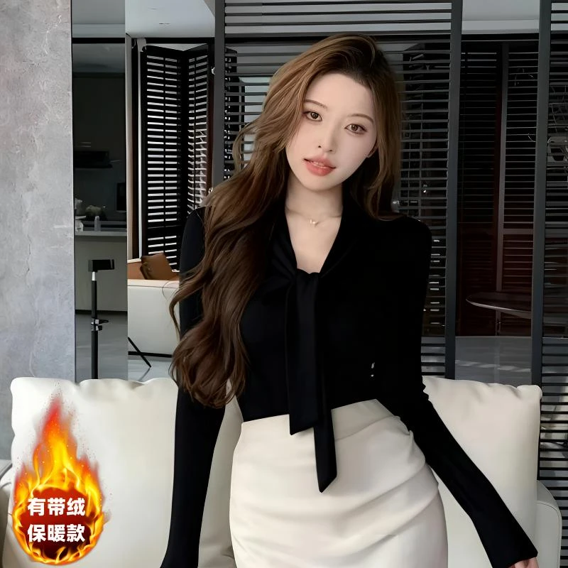 小香风时尚长袖设计感气质修身秋冬法式外穿打底衫小众显瘦保暖