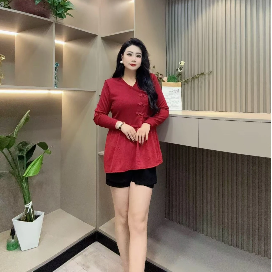 洋气小衫-双 7013时尚国风盘扣拼接潮流显瘦百搭胖MM大码女装新款