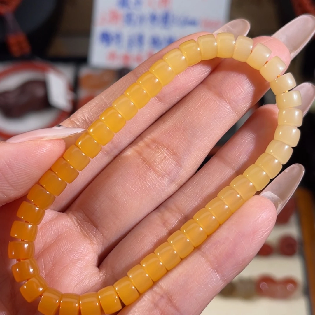 石英质玉（黄龙玉）未镶嵌直切药片手串5.8mm