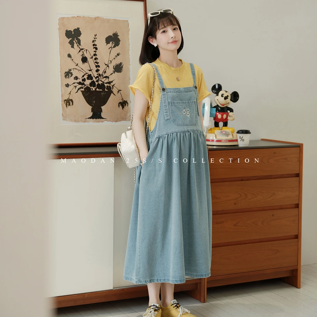 maodan/猫单【薄巧威化】孕妇装2025新款夏季牛仔背带裙洋气小清新.