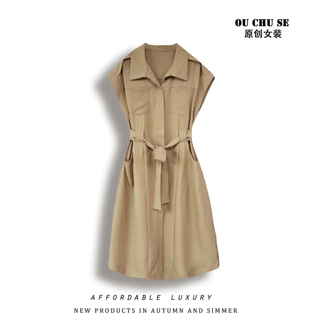 EXL8897~高品质宽松连衣裙2025夏薄款收腰显瘦Polo领衬衫连衣裙女