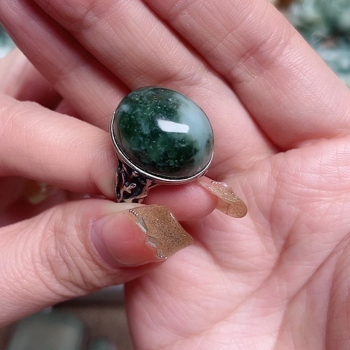 透闪石-蛇纹石玉戒指银S925镶嵌