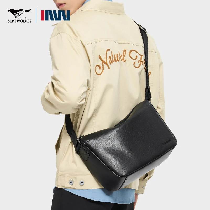 七匹狼男士真皮挎包轻奢百搭单肩包时尚商务包休闲通勤潮流斜挎包