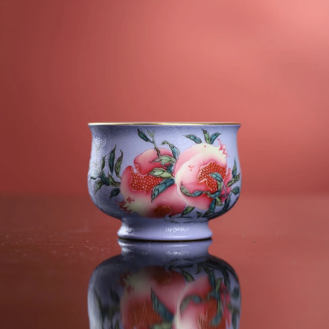 【珽珽溯源】溢珍堂 紫地扒花石榴炉式杯120cc 瓷器茶周边
