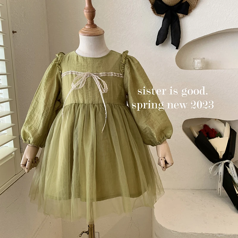 "绿幽园"复古韩版儿童纯色甜美洋气网纱公主裙2307 29‘9