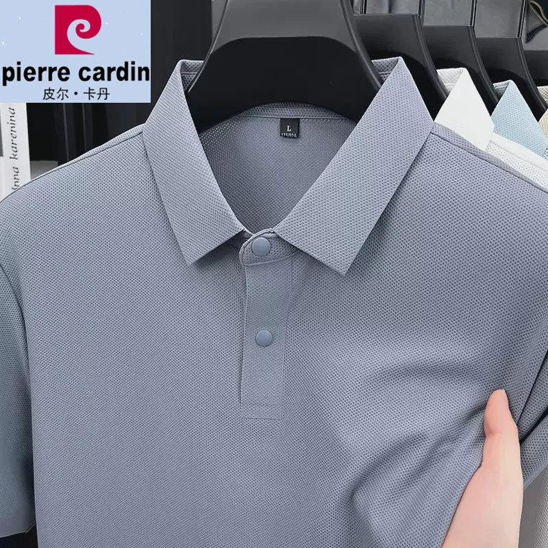皮尔卡丹休闲男士冰丝无痕短袖POLO衫夏季新款日常百搭简约纯色t
