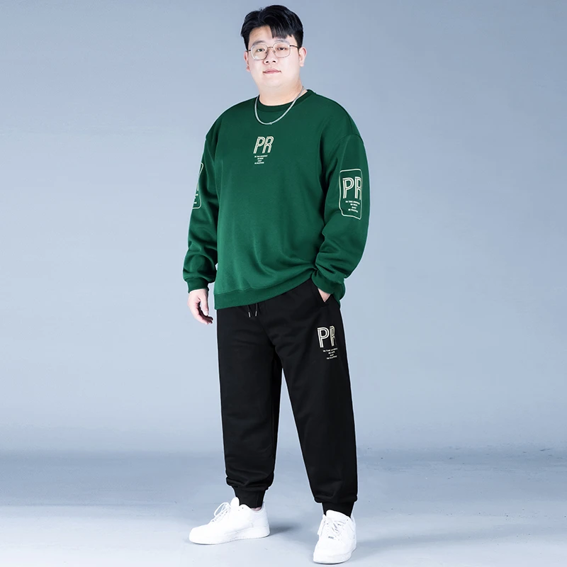 大码男装运动套装秋冬宽松潮流休闲圆领加绒青少年卫衣长袖两件套