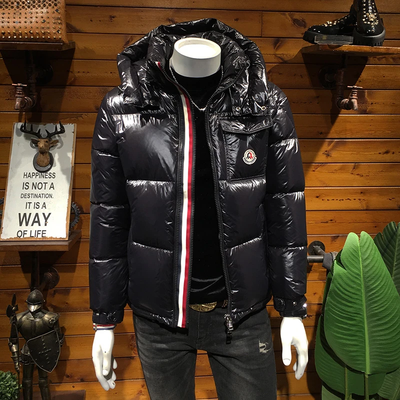 KANMALENLY/肯梅灵列欧洲站亮面连帽羽绒服男士青年修身加厚外套