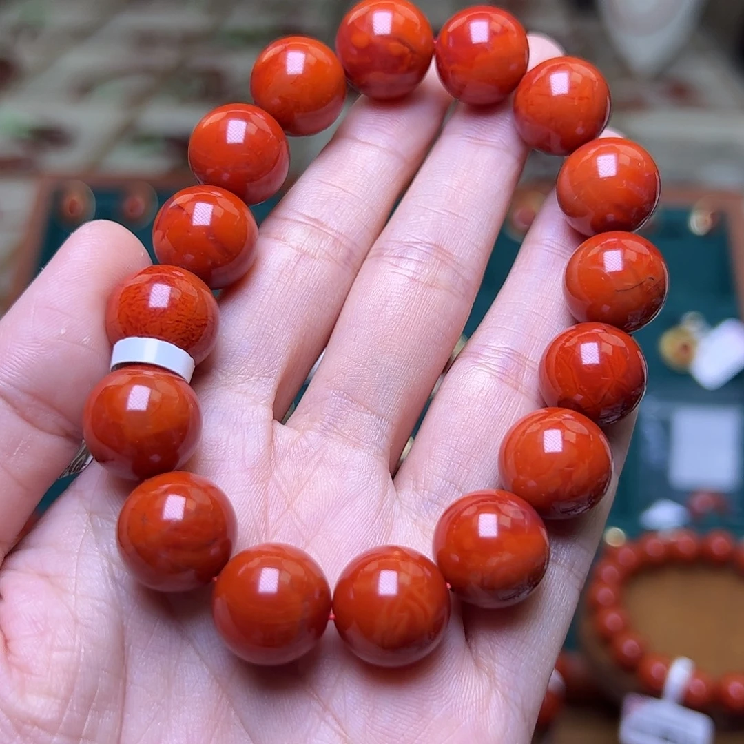 夜***羽南红玛瑙未镶嵌C瓦西火焰纹13mm+特级