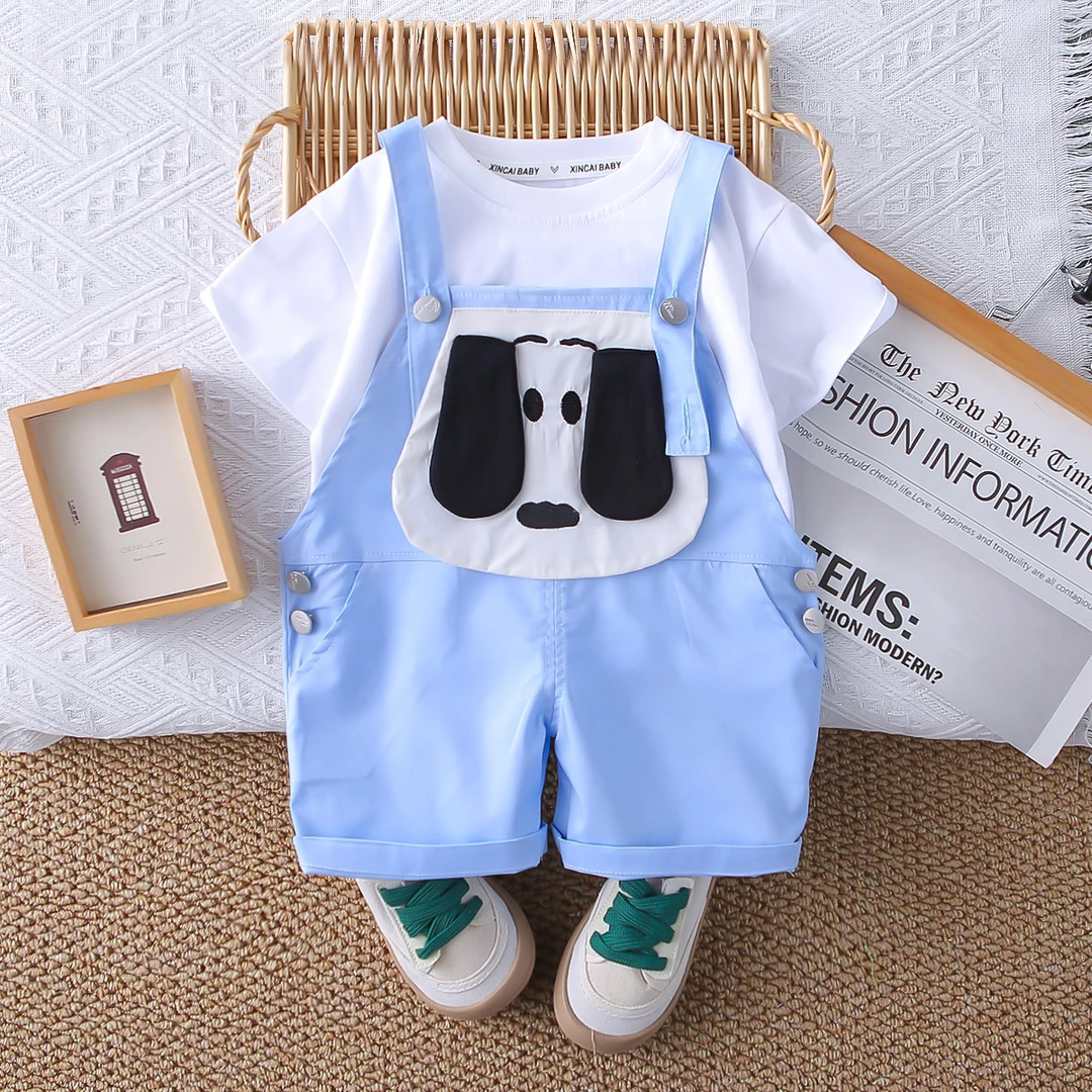 男女宝宝套装夏装2025新款中小儿童洋气背带裤夏款帅气夏季短袖