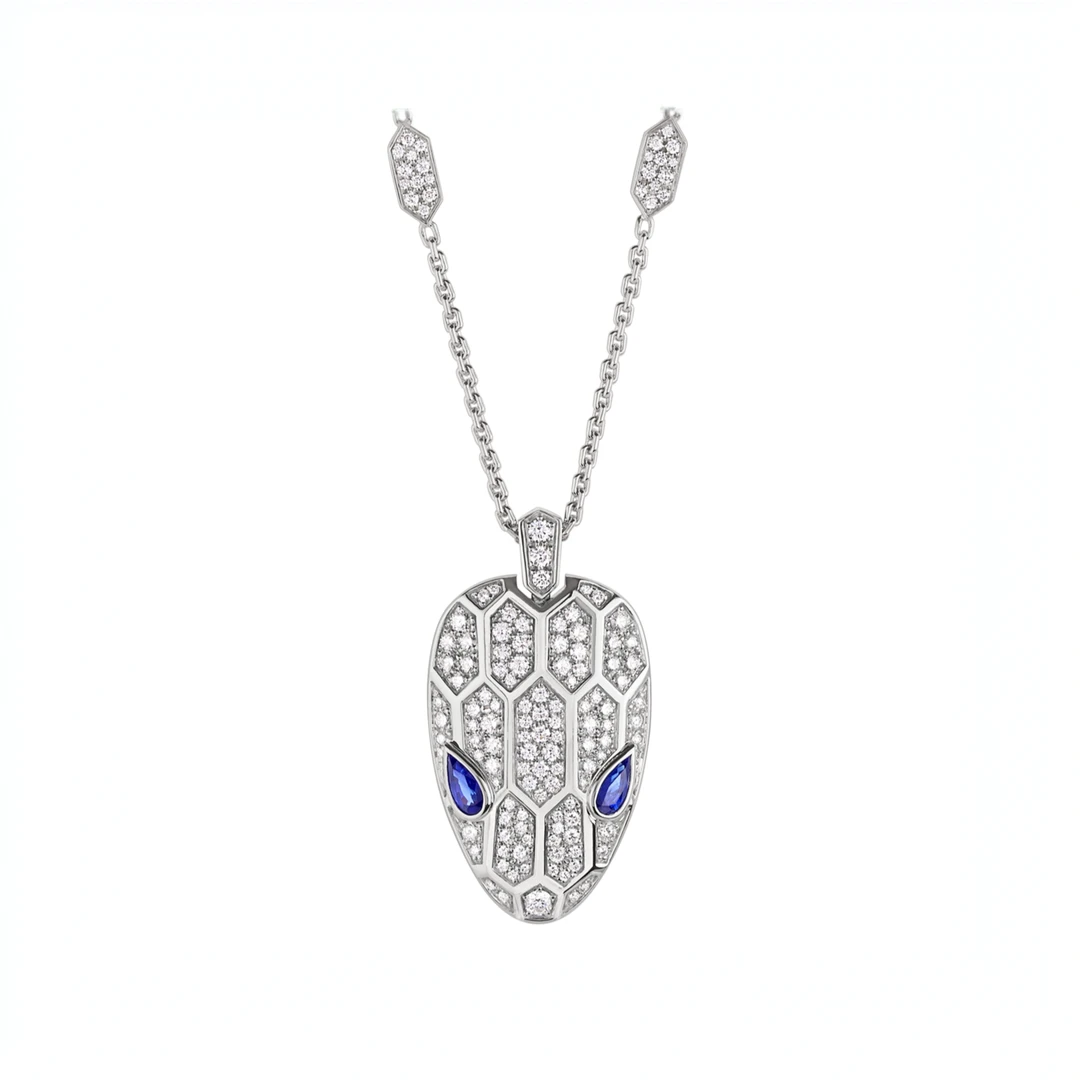 99新 BVLGARI/宝格丽 Serpenti Seduttori 白金满钻鎏光蛇影项链