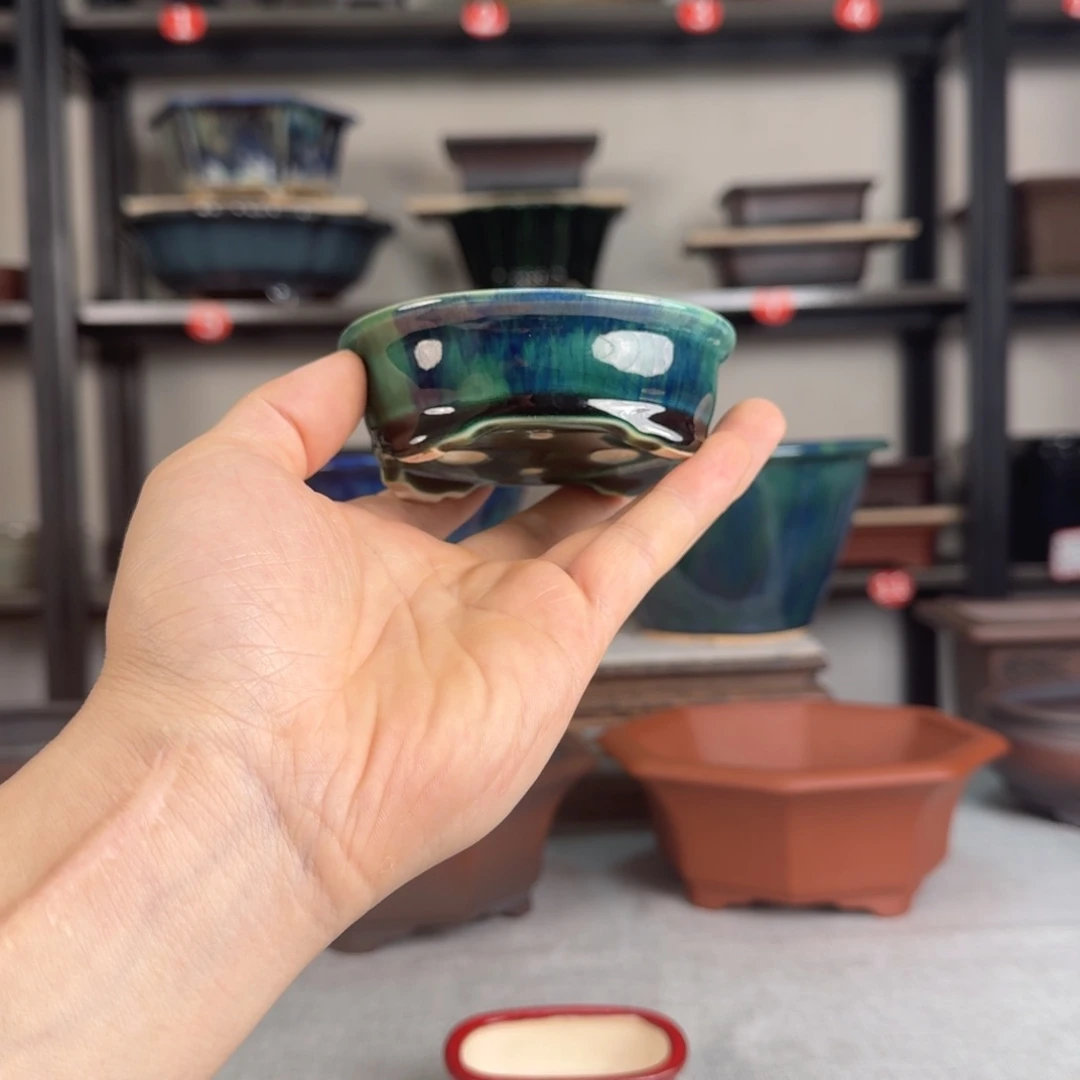 手工绿釉盆 椭圆福利1