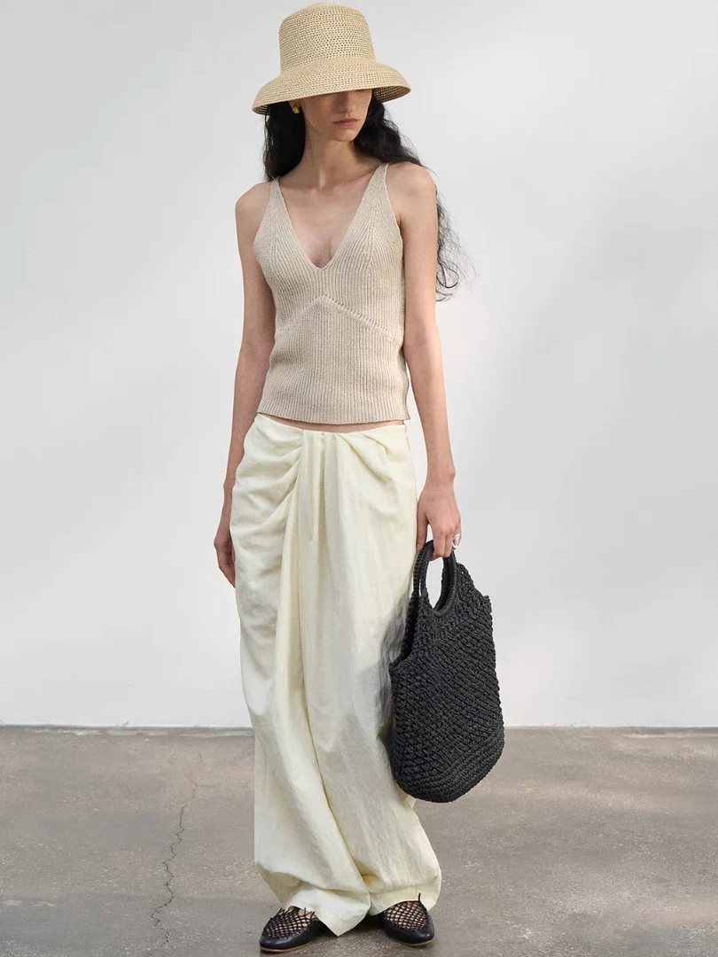 4279淡杏色褶皱裤裙XS-L【B2】