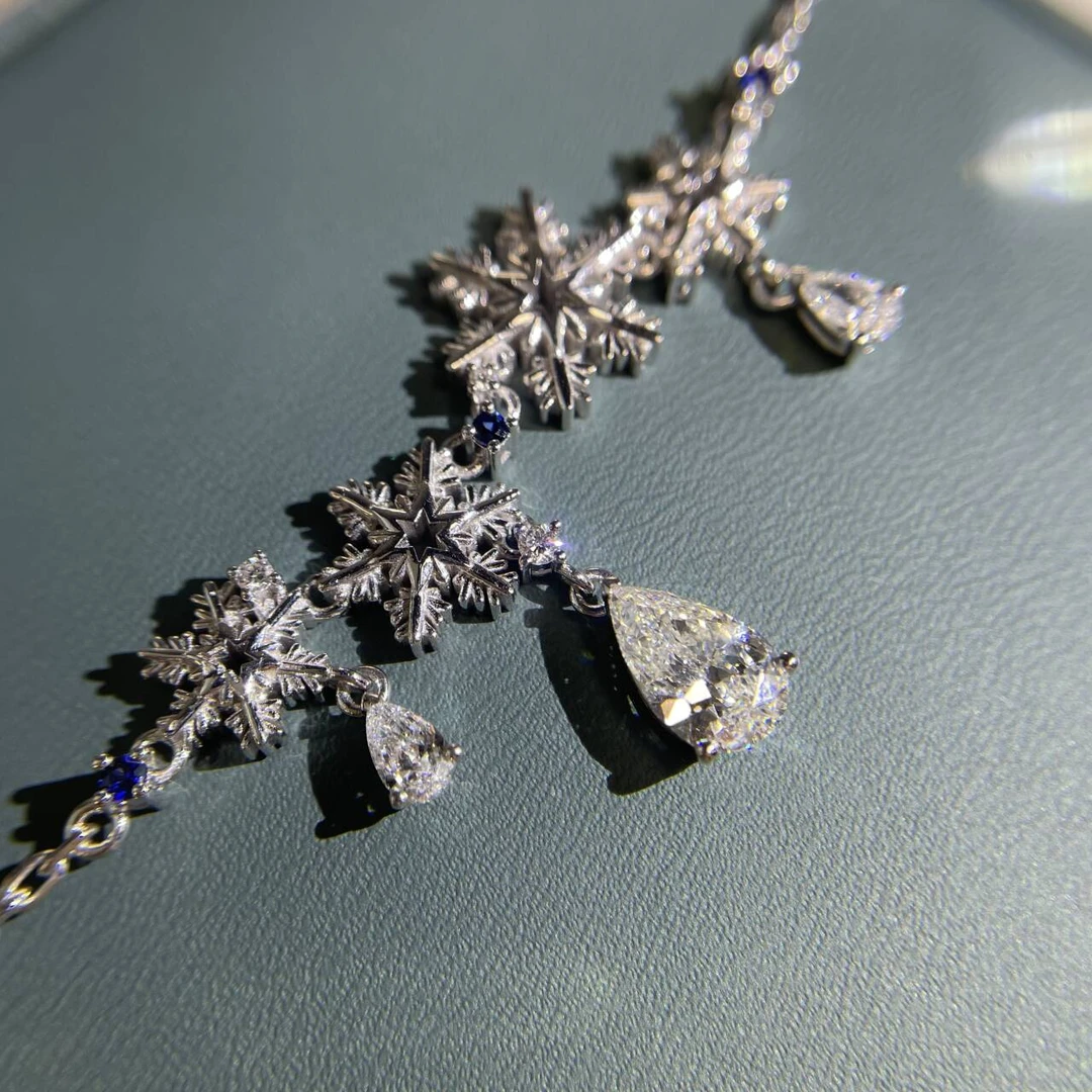 实验室培育钻石[洛卡卡]s925银培育钻石雪花之恋气质银饰钻石项链