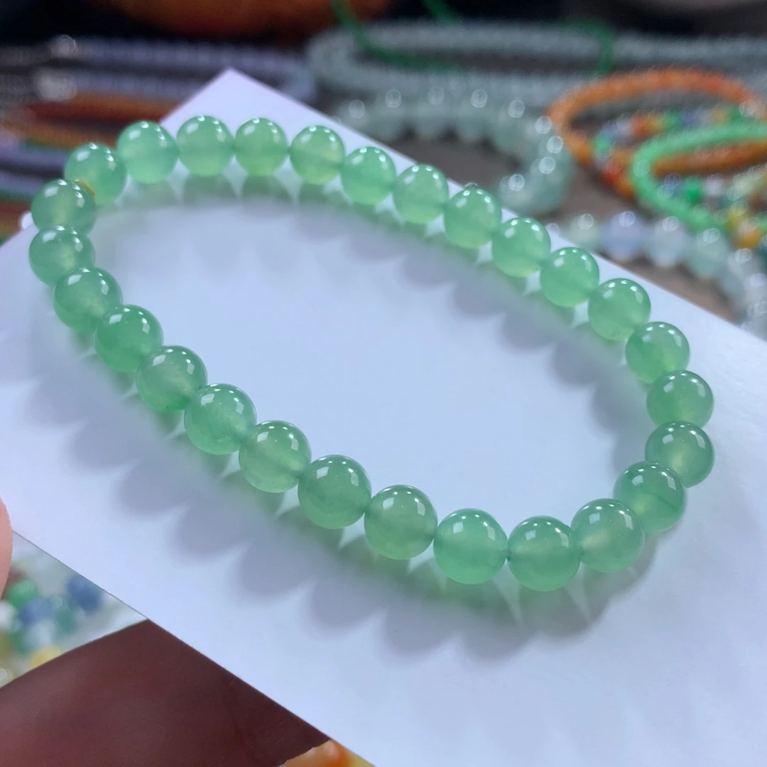 翡翠未镶嵌手链翡翠冰胶底冰翠绿卡6.60+