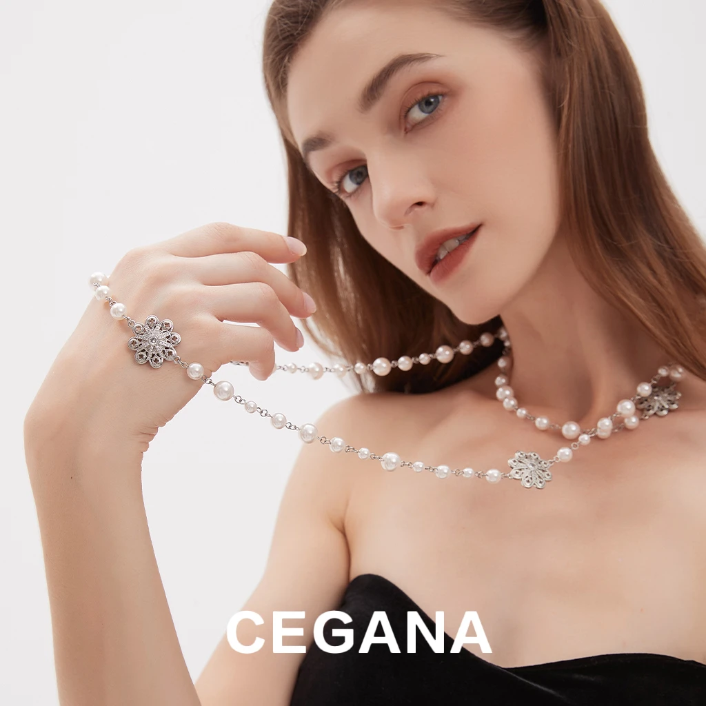 铜合金项链 CEGANA【浪漫情调】玫瑰花窗锁骨链仿珍珠项链到手两条