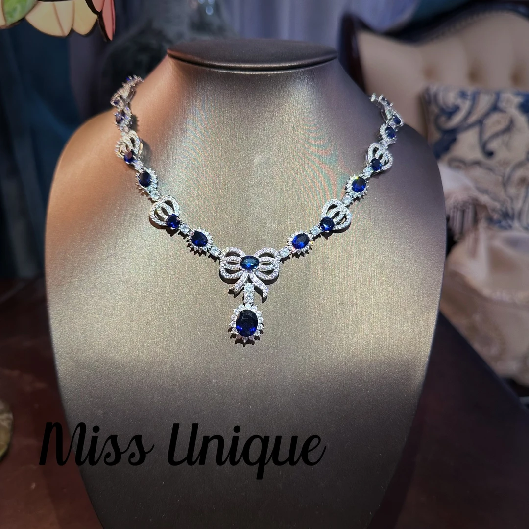 S6936宝蓝色椭圆蝴蝶结皇冠项链27