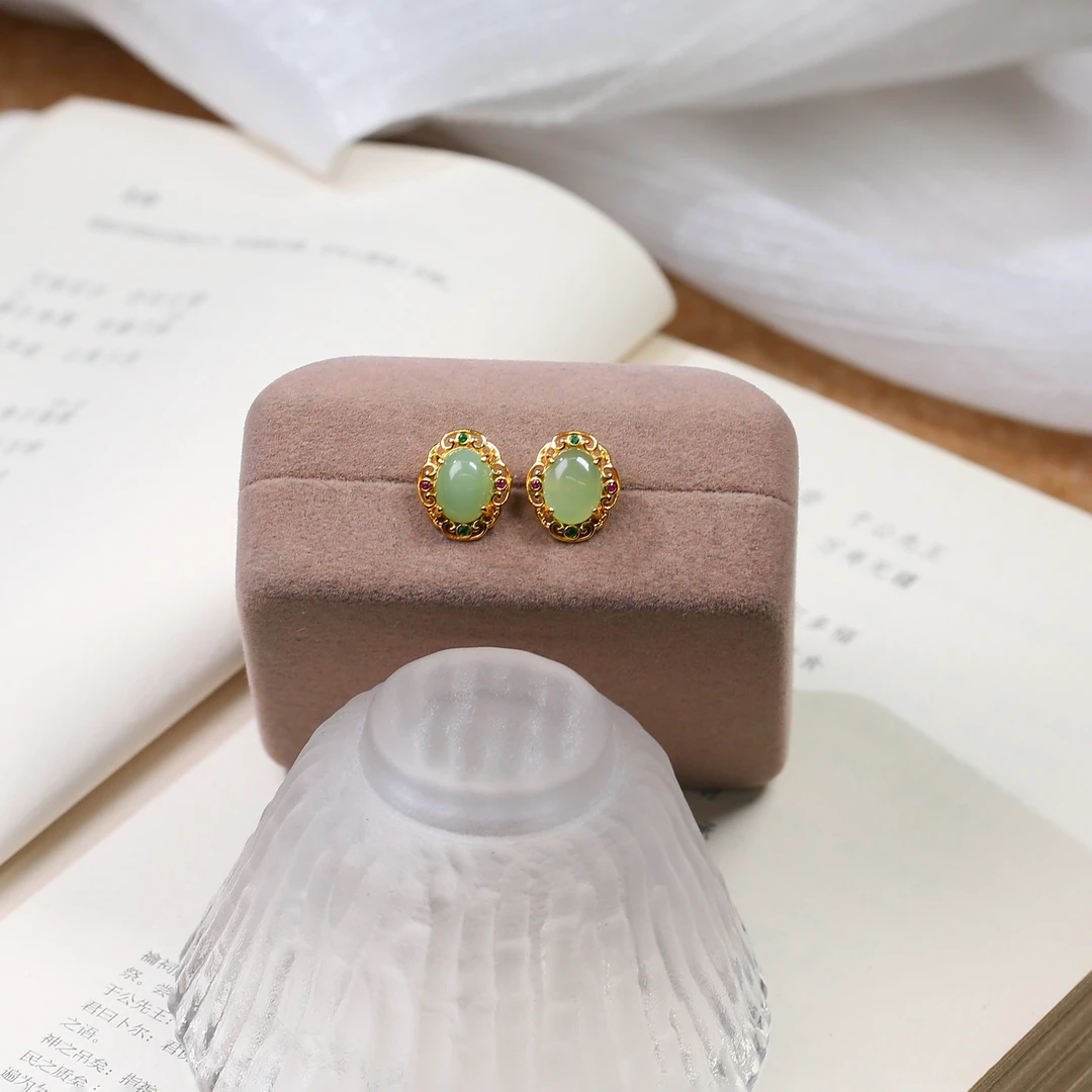 HW【麦子家族618大促】天然和田玉耳饰S925银百搭耳钉F0359