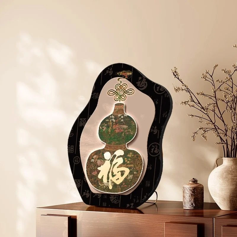 中古风桌面艺术摆画新中式餐厅客厅福字葫芦摆台画高级感复古摆件