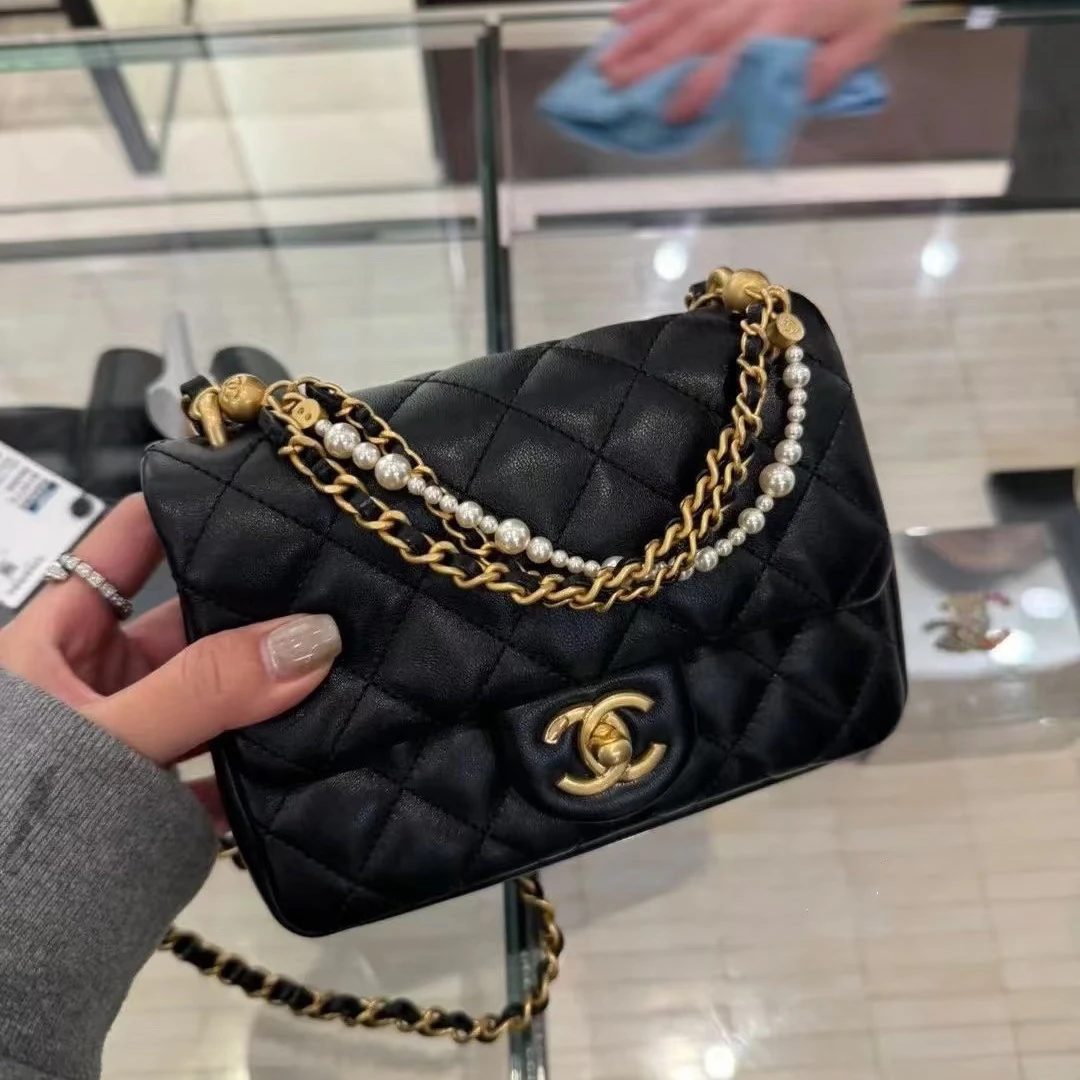 未使用 Chanel/香奈儿 25年新款黑金珍珠方胖子20cm 长度