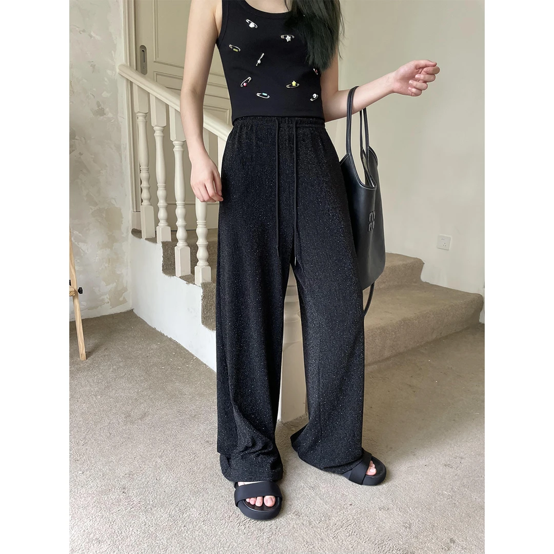 晶咕白标~亮丝垂感瘦瘦裤高腰休闲长裤女夏季星空感时尚宽松长裤