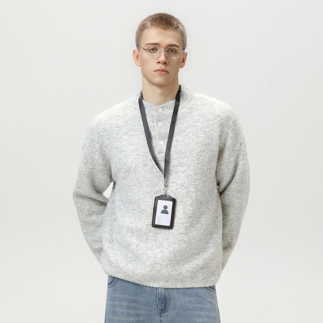 复古老钱亨利领毛衣男秋冬新款重磅加厚圈圈纱针织衫质感廓形外套