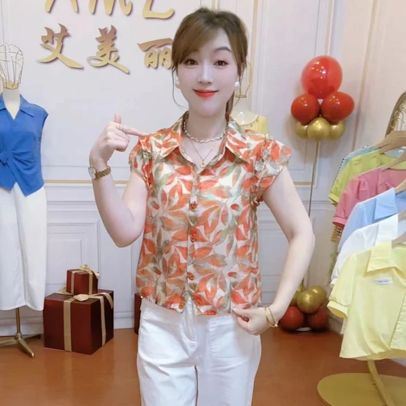 时尚衬衫女2025夏季新款洋气显瘦高级感减龄百搭荷叶边花苞袖上衣