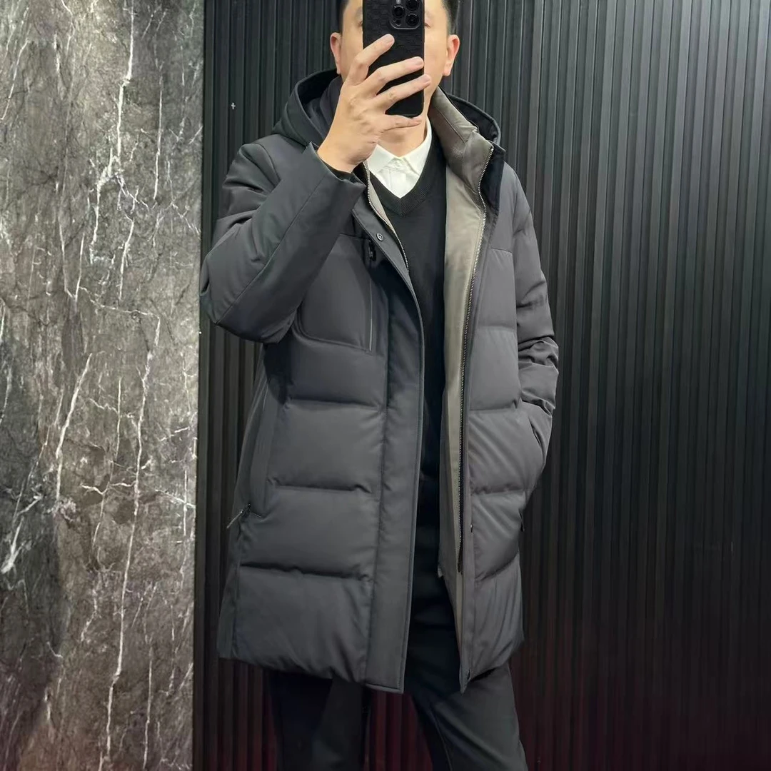 25872中长款羽绒服大衣双层加厚男士冬季保暖商务立领上衣外套