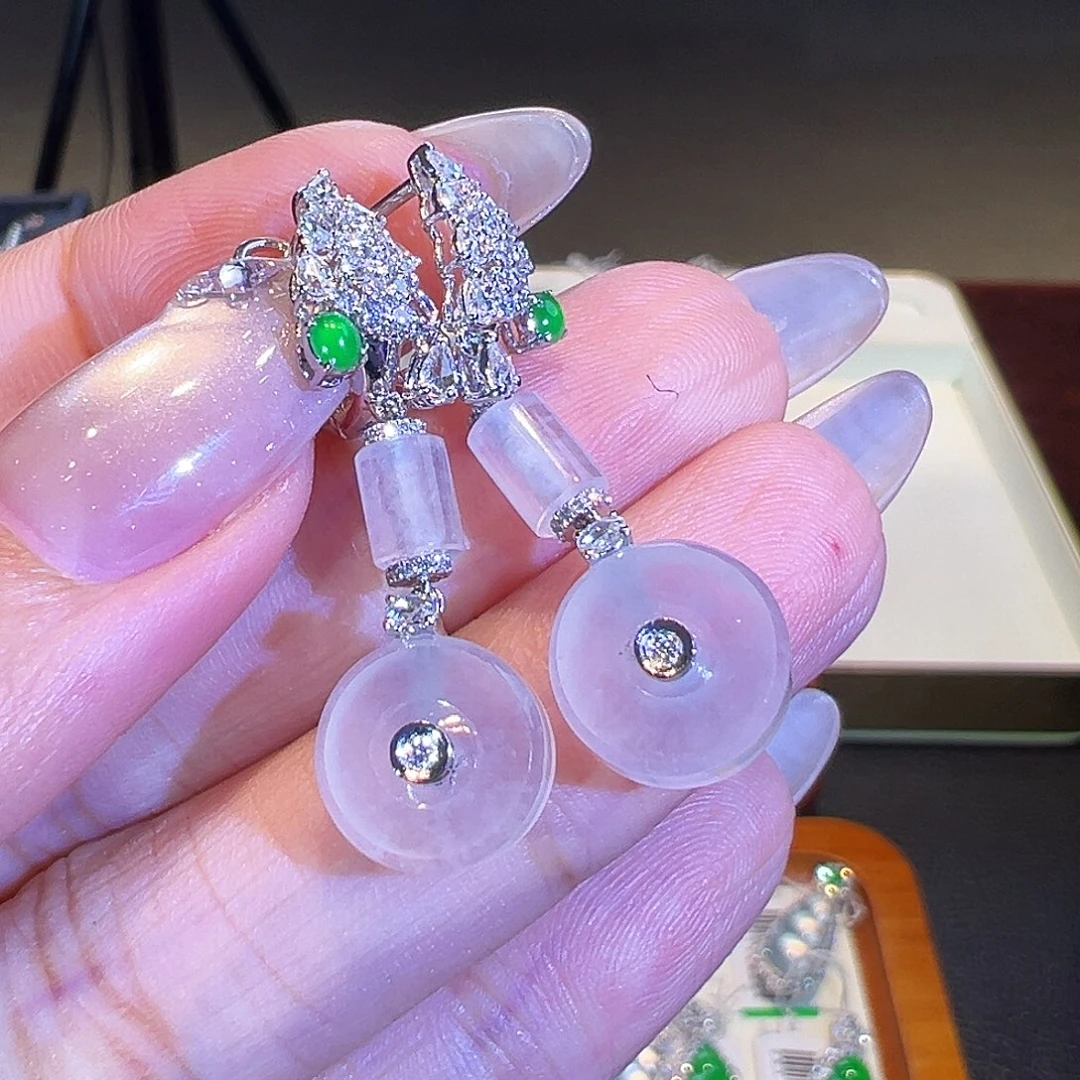 翡翠18K金镶嵌耳环翡翠