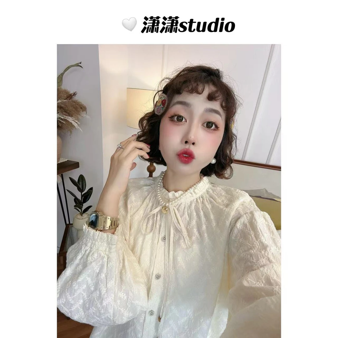 【大家闺秀】潇潇自制高端定制刺绣面料百搭泡泡袖韩版衬衣XM0901