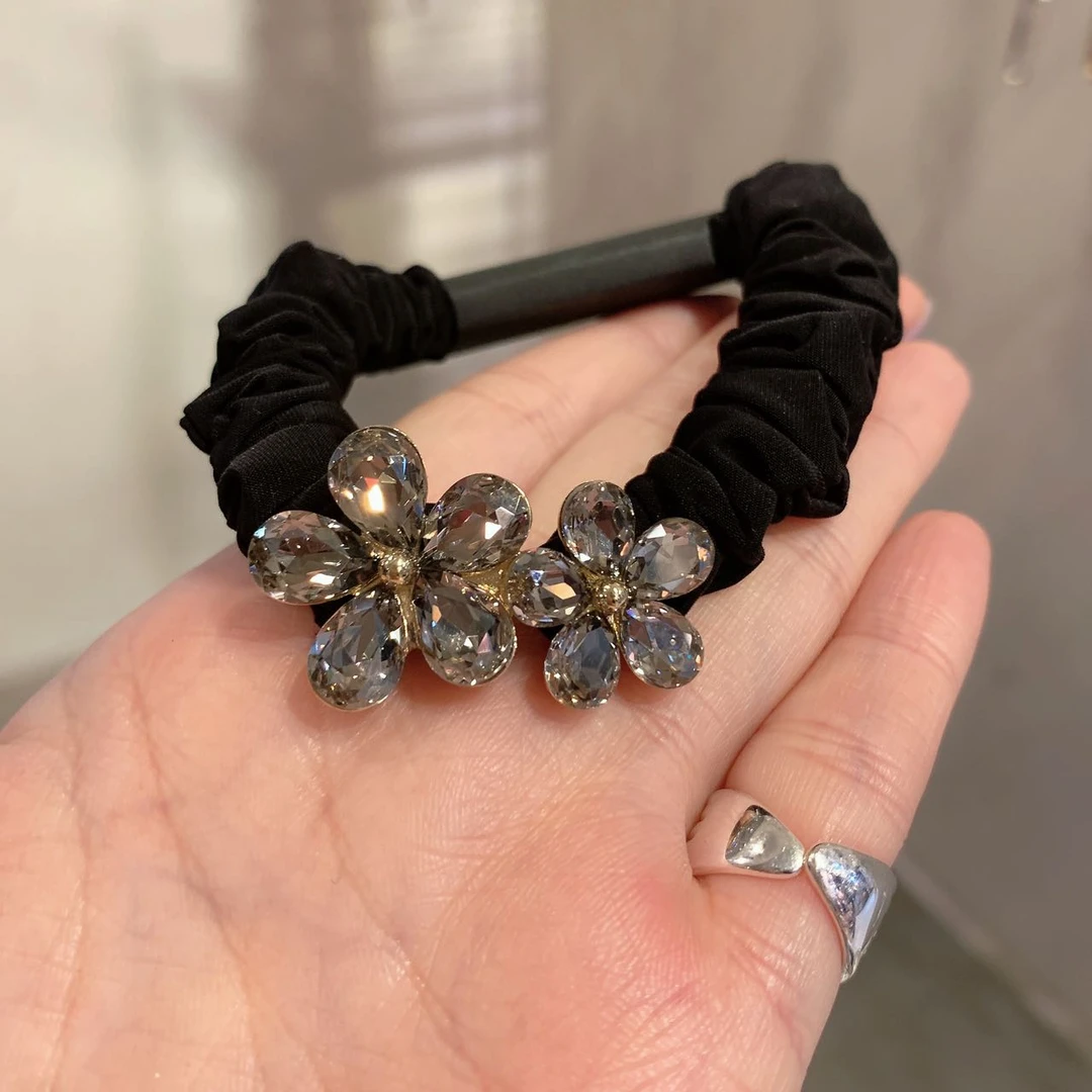 韩国东大门baket水钻高闪花朵大肠发圈头绳