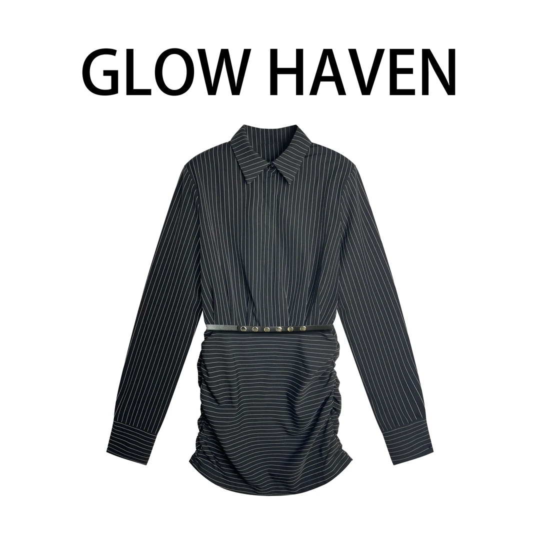 韩系御姐风时尚设计感修身显瘦衬衫连衣裙秋季收腰性感辣妹短裙女