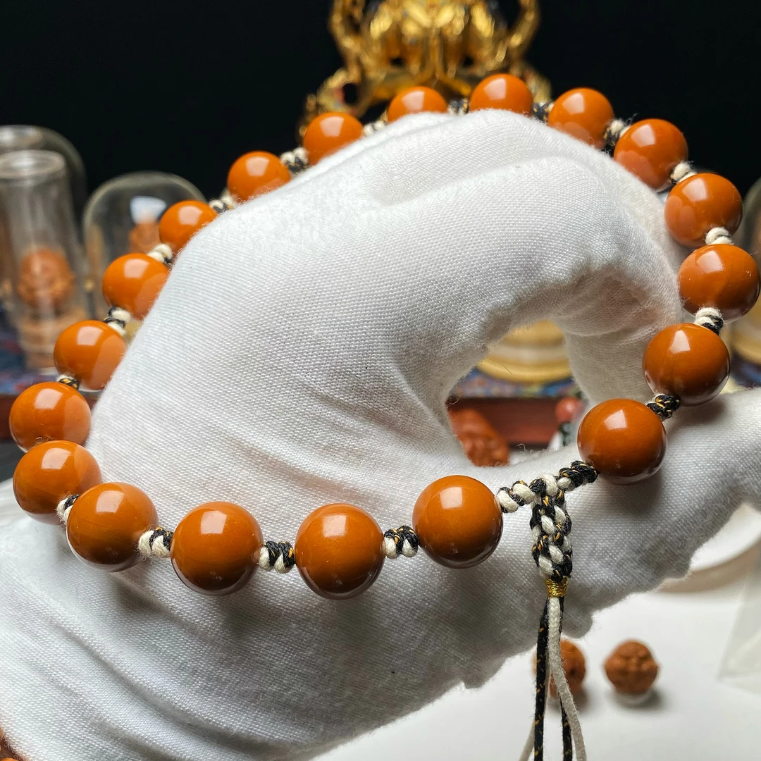 1.35水晶核橄榄核雕正圆光珠手持长串 文玩把件盘串收藏佳品