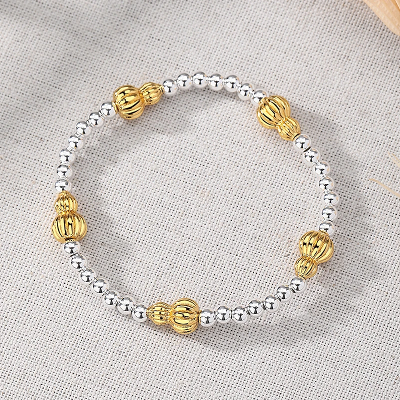 铜合金手链 新金色葫芦光珠设计感手链女百搭ins小众设计高级拼色