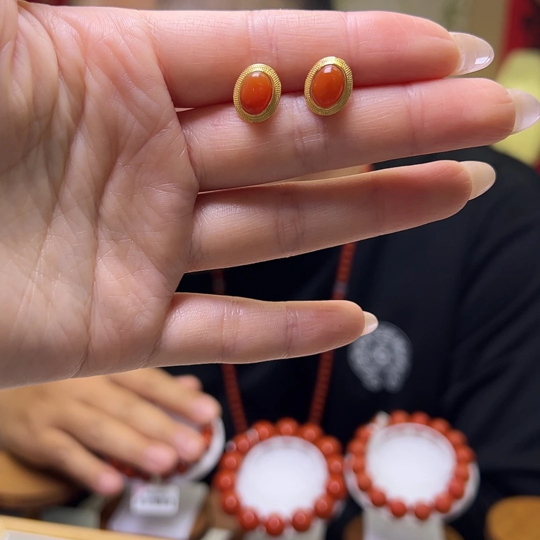 南红玛瑙银S925镶嵌耳饰耳饰