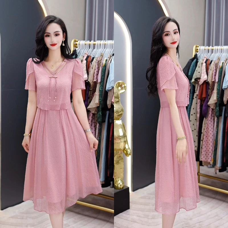 2025夏季清凉仙女风莫兰迪穿搭显瘦减龄时尚女人范连衣裙M-4XL