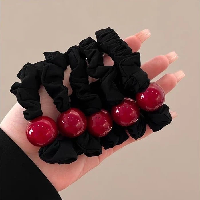 发绳女新年款发饰红色幸运珠高弹力新款简约丸子小肠发圈头绳发饰